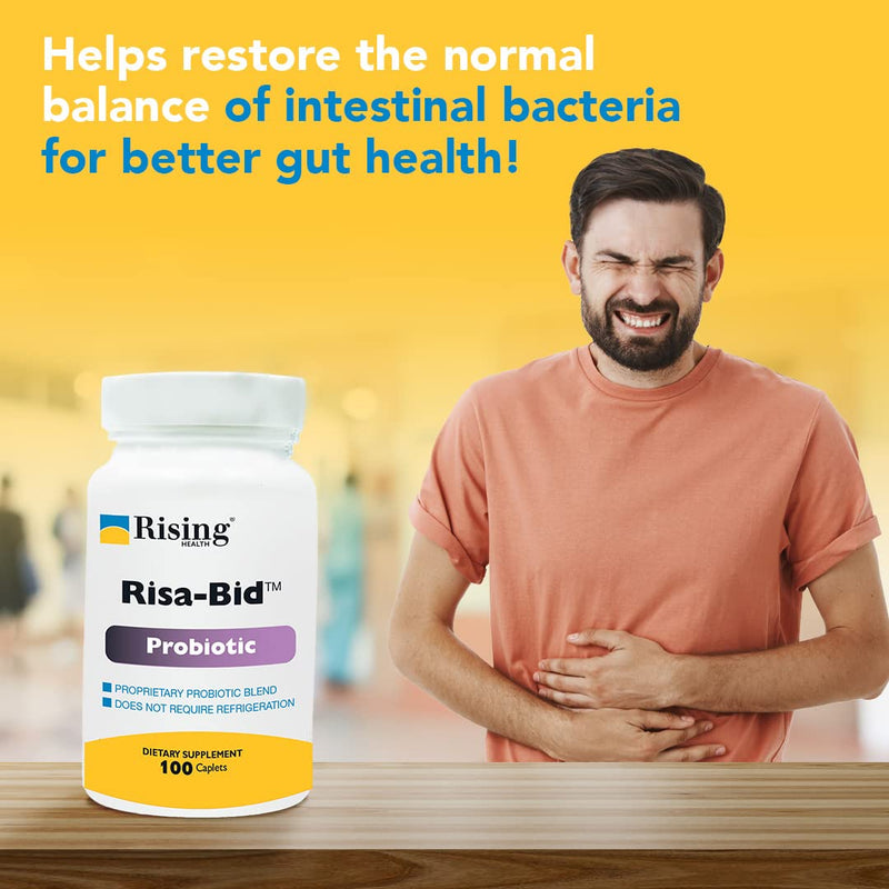 Rising Health Risa-Bid™ Probiotic Dietary Supplement Caplets - 500mg (2 Billion CFU/Serving) with Lactobacillus acidophilus | Gut Health, Digestive Support & Daily Flora Balance - 100 Caplets