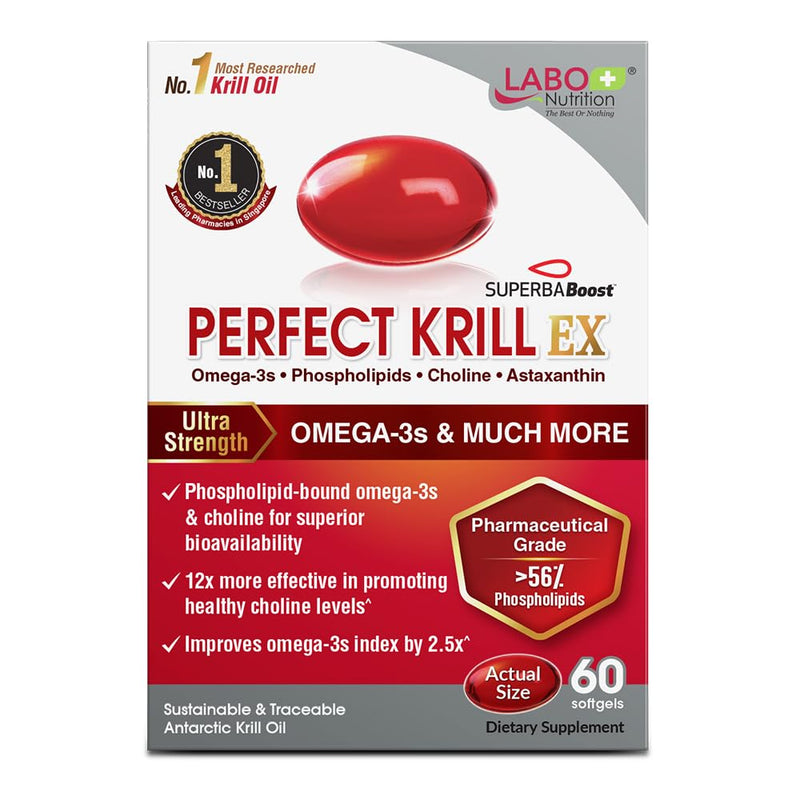 [Australia] - LABO Nutrition Perfect Krill EX, The Purest Ultra Strength Antarctic Krill Oil, Highest Phospholipids (>56%) with Choline & Astaxanthin, Omega 3, Heart & Joint Support, 100% Made In USA, 2x 60softgels 2 