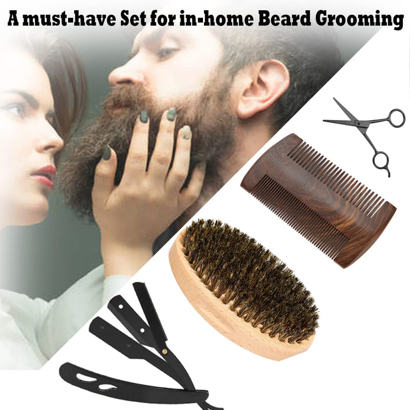 [Australia] - Shaving & Grooming Kit for Men, Danweix Beard Kit Brush Comb Scissors with Storage Bag Shaving Razor Brush with Stand holder 10pcs Refill Blades Great for Grooming Beards and Mustaches 