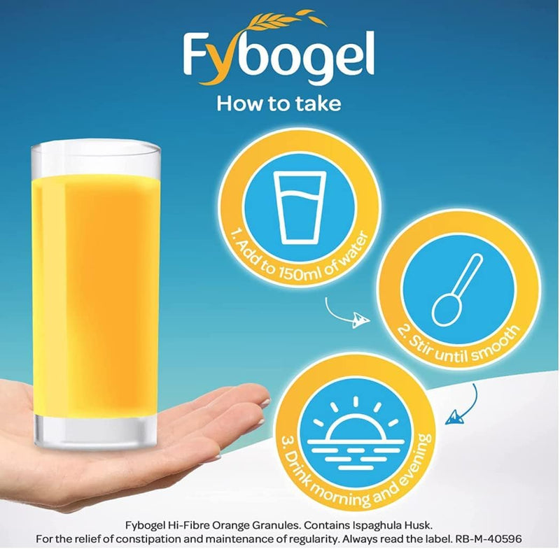 Fybogel Sachets, Orange, 30 Sachets X 2, 60 Total, Ispaghula Husk, Fibre Supplement, Constipation Relief for Adults, Laxatives, Bloating Relief, Works Naturally, Laxatives, Digestion and Nausea