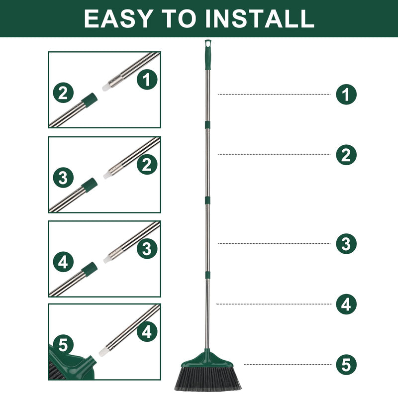 [Australia] - Heavy Duty Broom Outdoor Indoor Commercial Broom with 50 inches Long Handle,Perfect for Home Courtyard Garage Kitchen Office Lobby Room Floor(Black) Black 