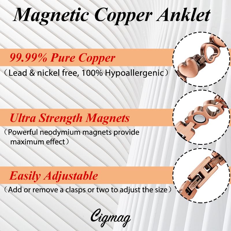 Copper Anklet for Women Ultra Strength Solid Copper Anklet Jewelry Gifts Adjustable Length with Sizing Tool A-Love