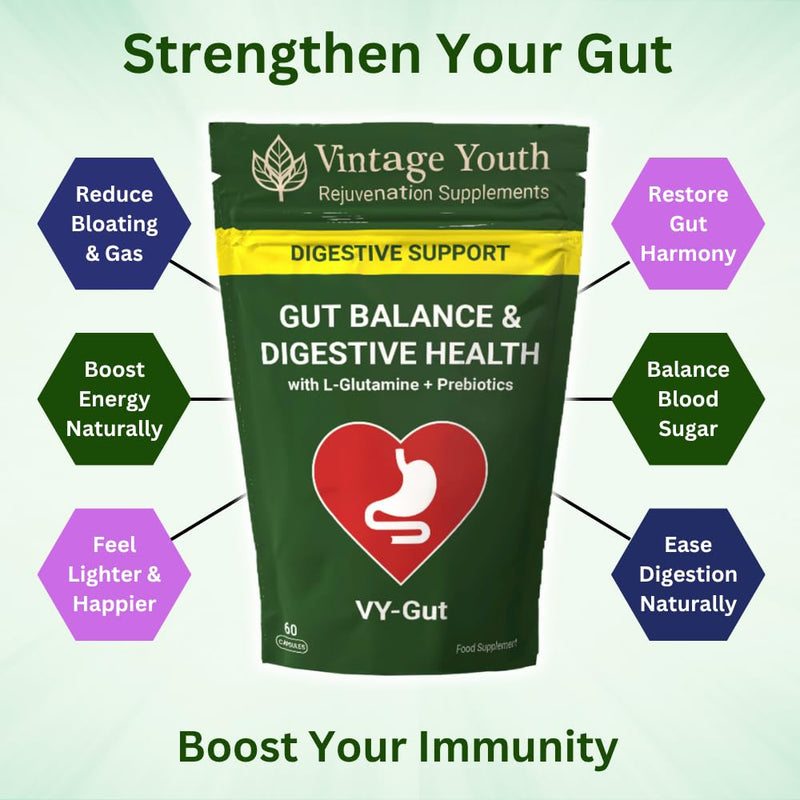 Digestive Enzyme & Prebiotic Supplement | Gut Health, Bloating & Gas Relief | With L-Glutamine, FOS, Bromelain, Lipase & Protease | Supports Digestion, Gut Flora & Nutrient Absorption | Vegan Capsules