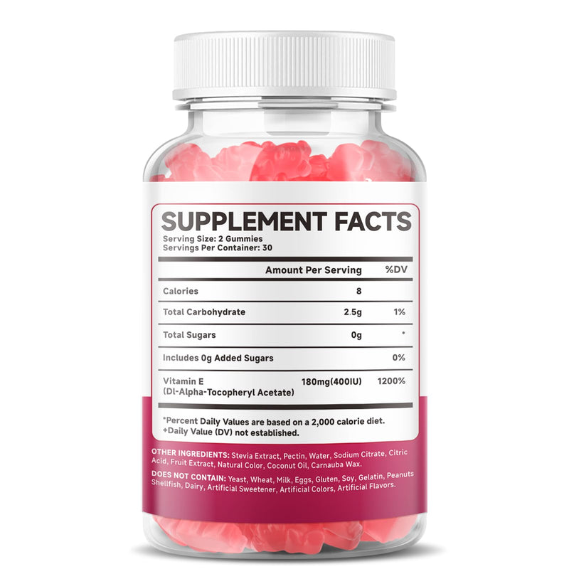 2 Pack Vitamin E Gummies, 180 mg (400 IU) dl-Alpha, Daily Skin Support | Sugar-Free, Vegan, Non-GMO, Raspberry Flavor, 120 Count 60 Count (Pack of 2)