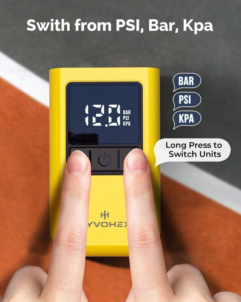 [Australia] - Ball Pump for Sports Balls, Portable Electric Basketball Pump Ultra Fast Inflation, with Digital LED Display Air Pump for Balls, Preset Pressure with Ball Needle for Soccer, Volleyball Yellow 