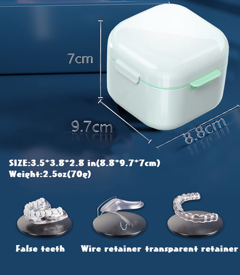 [Australia] - MURRI&MURRDI Retainer Case 2 Pack, Denture Case with Mirror, Denture Bath Box with Strainer Basket, Cute Denture Holder Retainer Storage Soak Container for Travel, Braces Cleaner Kit (C White) C White 