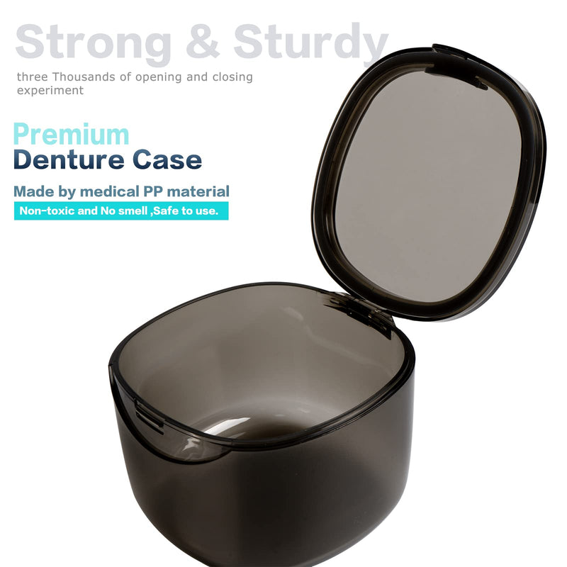 [Australia] - 2022 Upgraded Denture Bath Box Cup, No-Leak Denture case,Retainer Cleaning Box, Complete Clean Care for Dentures, Clear Braces, Mouth Guard, Night Guard & Retainers (transparent grey) Transparent Grey 