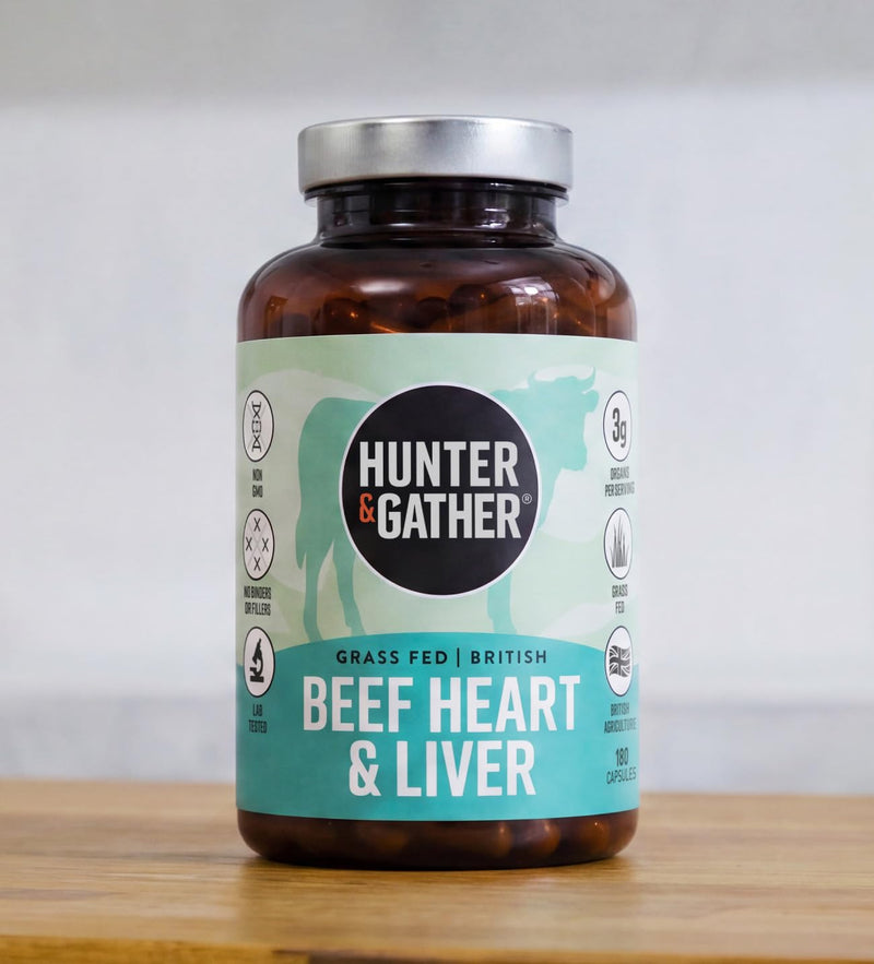 Hunter & Gather Beef Heart & Liver Capsules 180 | 100% British Grass-Fed | Freeze-Dried Whole Food Organ Supplement | No Fillers, Binders or Synthetic Vitamins | Nose-to-Tail Nutrition | 30 Servings