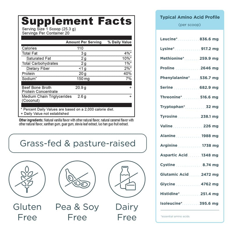 [Australia] - Ancient Nutrition Bone Broth Protein Powder, Salted Caramel, 19g Protein per Serving, Beef, Supports Healthy Skin, Gut Health, Joint Supplement, Gluten Free, Paleo and Keto Friendly, 20 Servings 