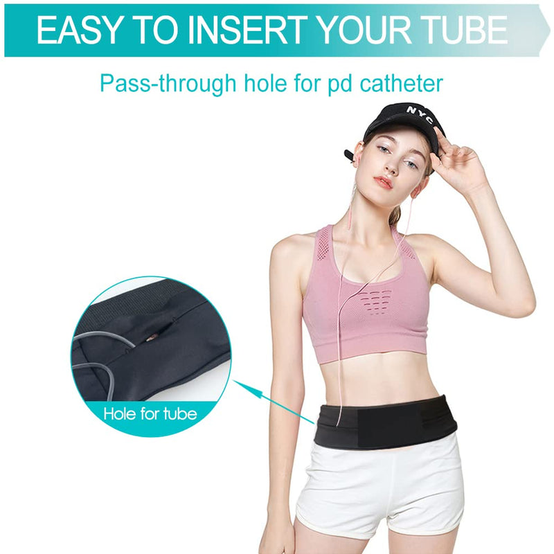 [Australia] - Breathable PD Belt Peritoneal Dialysis Catheter Holder with Slit Mesh Pouch Abdominal Soft Waist Band Protector for Secure G J Feeding Tube Transfer Set Accessories Men Women Black Large(Pack of 1) 