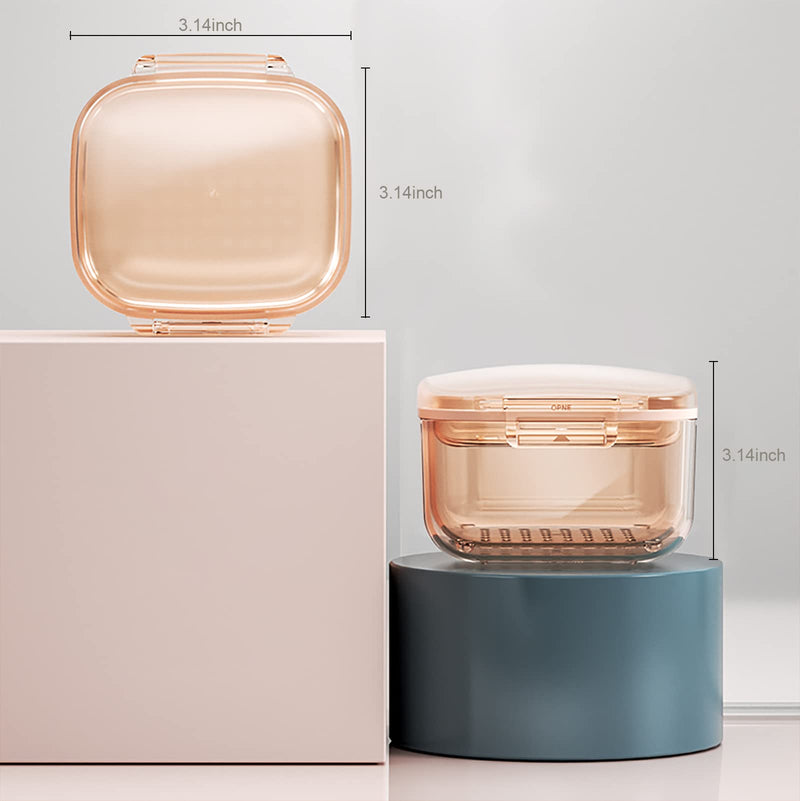 [Australia] - Retainer Case, Retainer Cleaner Case, Unique Denture Bath with Drain Tray, Suitable for Dentures, Denture Bridges, Partial Dentures, Traditional Braces, Etc. (Orange) 