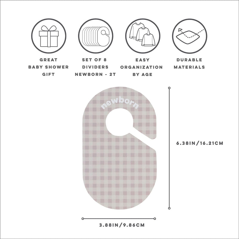 [Australia] - 3 Sprouts Baby and Toddler Hanger Closet Dividers Set of 8 - Durable Nursery Closet Organizer for Baby Clothes by Size/Age for Infant to Toddler, Boy & Girl - Gingham 