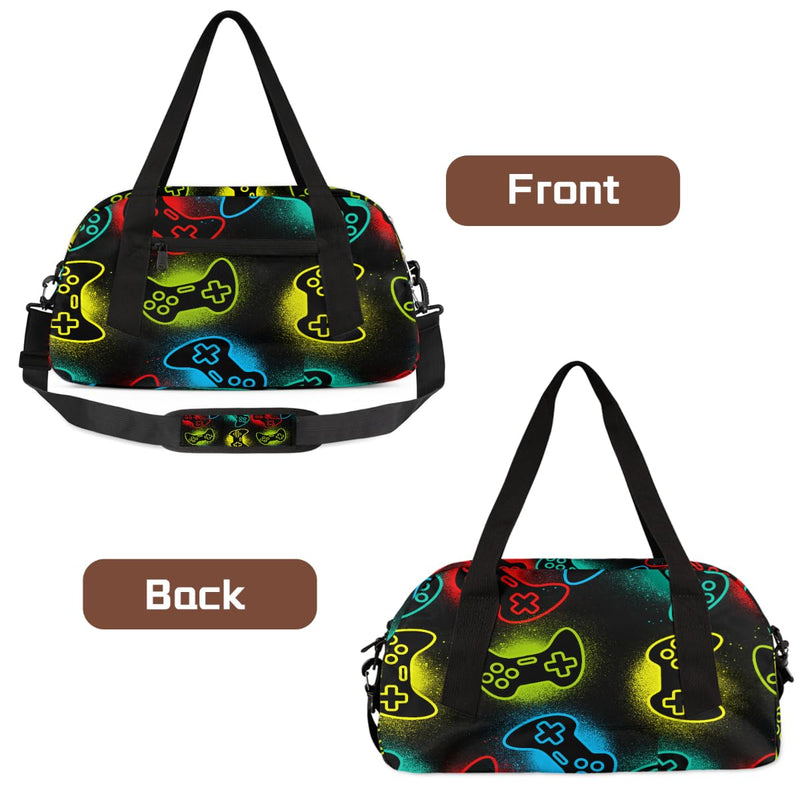Gym Travel Duffle Bag for Boys - Game Joysticks Kids Overnighter Weekend Bag with Front Zipper Pocket for School Practice, Teens Carry-On Size Sleepover Bags Gamer Gamepad