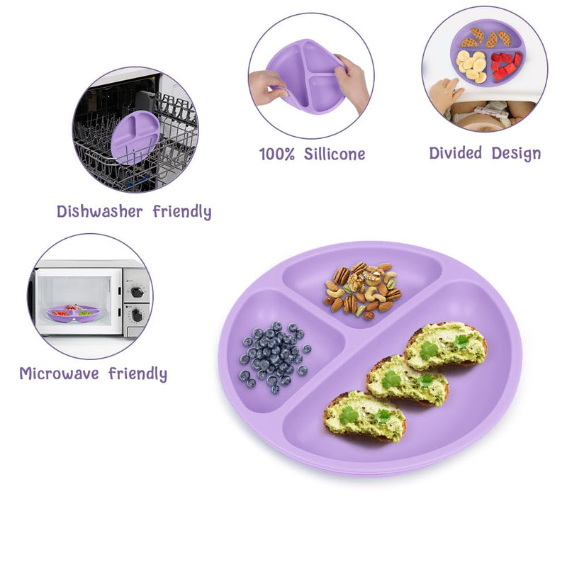 [Australia] - Vicloon Suction Plates, 2 Pcs Baby Toddler Plate Silicone, BPA Free Divided Plate, Divided Plate Design,Silicone Grip Dish Microwave & Dishwasher Safe pink & dark purple*2PCS 