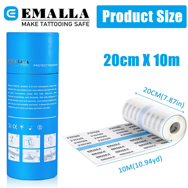 EMALLA GRECE Matte Tattoo Second Skin 20cm x 10m Aftercare Bandage Roll Tattoo Cover Up Patch Aftercare Wrap Transparent Film Waterproof Dressings 20cm*10m Roll
