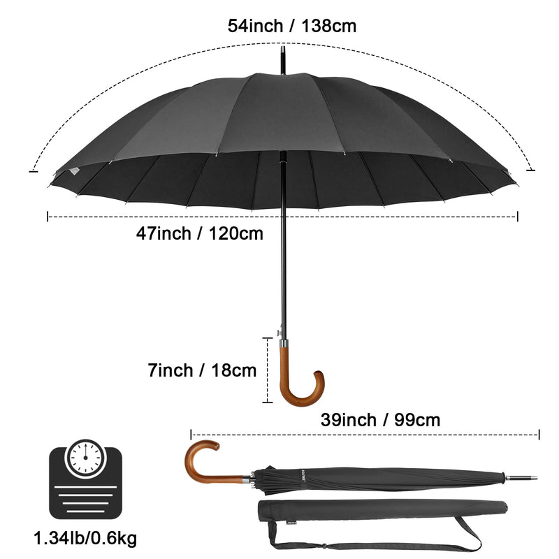 G4Free 54 Inch Large Windproof Umbrella Auto Open Classic Wooden J Handle 62 Inch Large Inverted Reverse Umbrella with C-Shaped Handle for Men Women