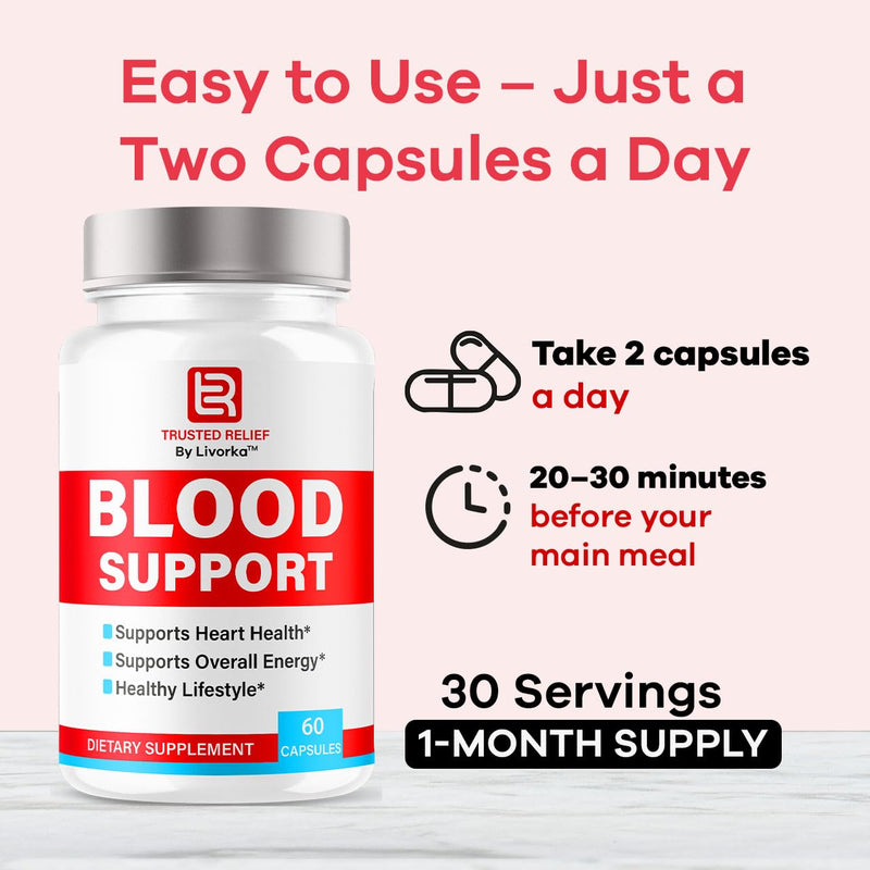 (2 Pack) Trusted Relief Blood Support Capsules - Official TrustedRelief Blood Support Vitamin Pills, Natural Trusted Relief Advanced Premium Formula Wellness & Overal Health, 120 Capsules For 2 Months
