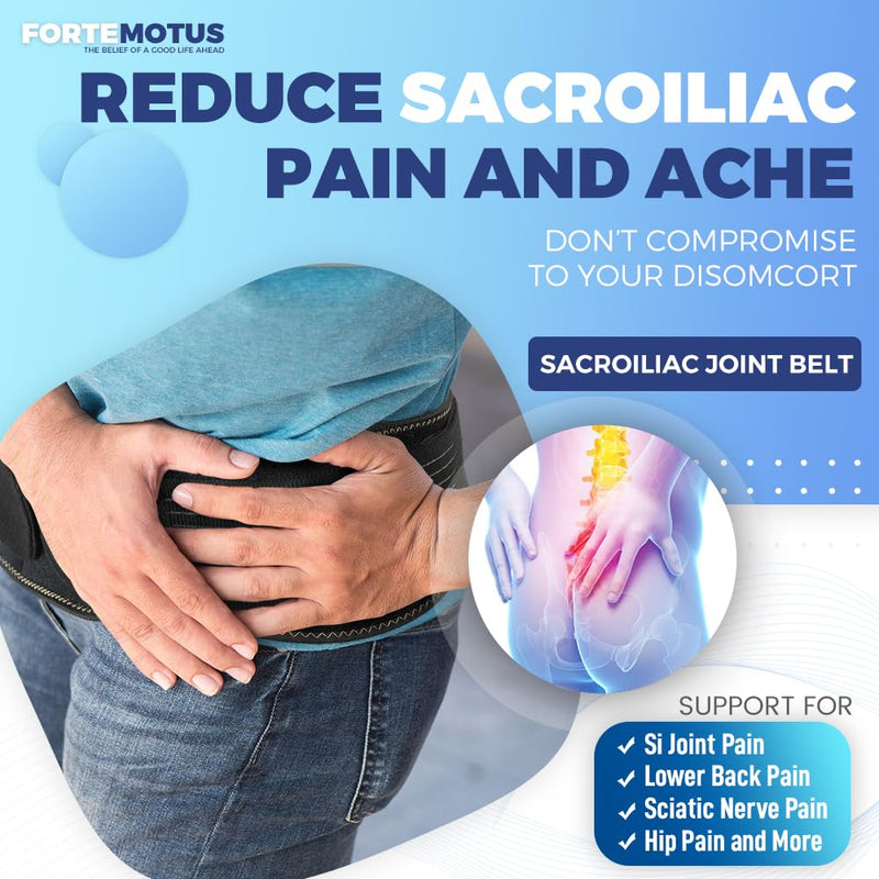 FORTEMOTUS Sacroiliac SI Joint Hip Belt, Lower Back Support Relief from Si Joint, Sciatica, Pelvis, Back Pain, Fully Adjustable Hip Braces for Sacral Nerve, Hip Loc Tilt Up Belts Braces Women and Men Midnight Medium