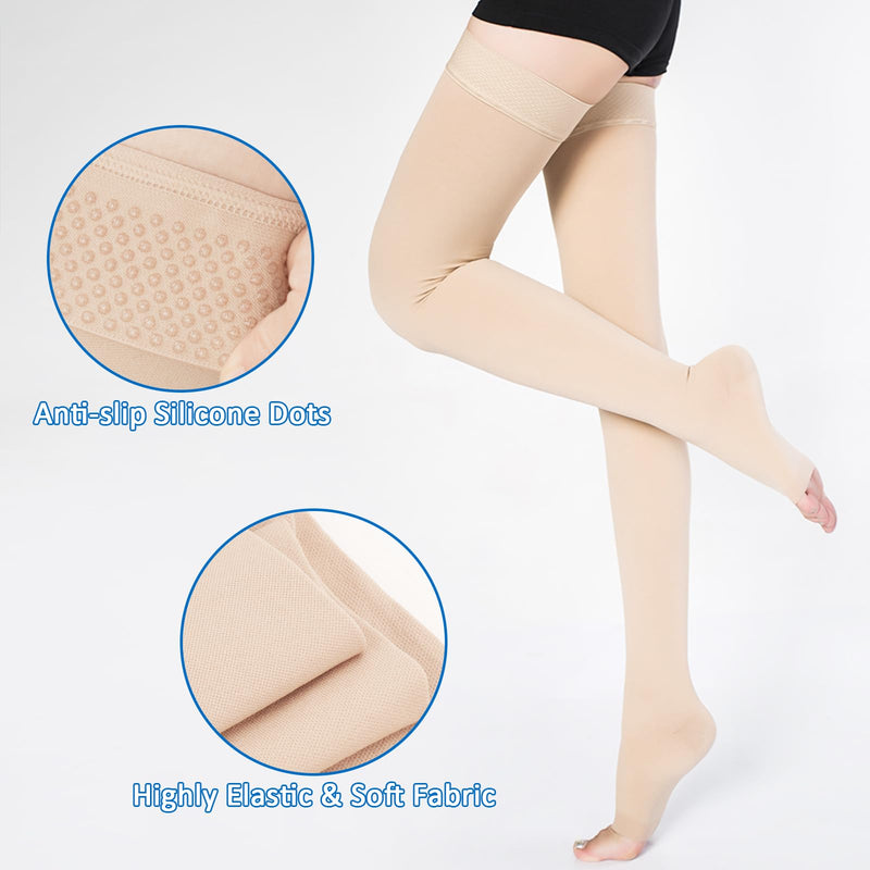 [Australia] - BellaAcht Medical Compression Stockings Women & Men 20-30 mmHg Graduated Support, Thigh Support Stockings, Edema Compression Socks Without Foot with Silicone Band XL Beige 