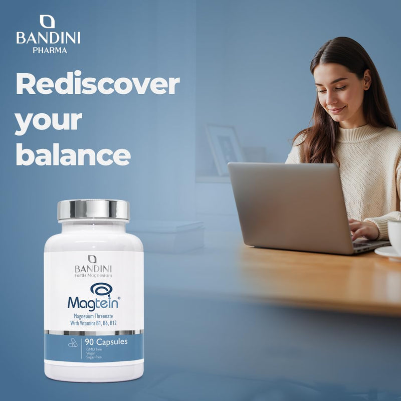 Bandini® Magnesium L-Threonate Magtein® | High Strength Magnesium L Threonate 2000mg per Serving with Vitamins B1, B6, and B12 | 90 Vegan Capsules | High Absorption for Cognitive Function Support