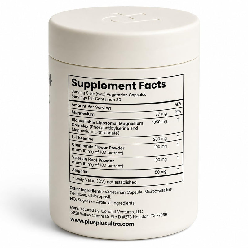 Liposomal Magnesium L-Threonate with Apigenin, 60 Caps | Melatonin-Free Restful Sleep & Calm Focus Support: 7-Ingredient Formula with L-Theanine, Valerian Root & Chamomile