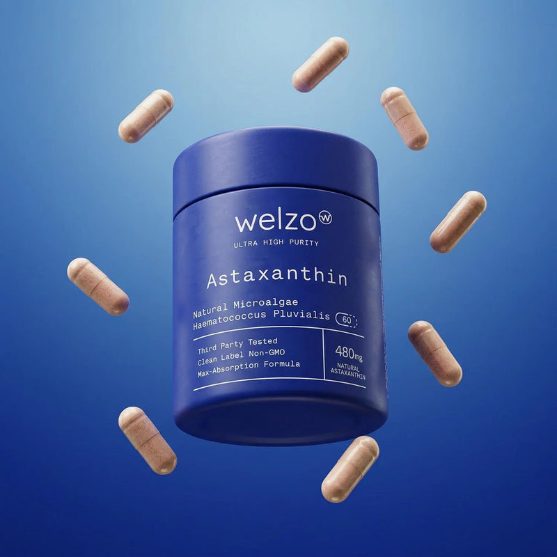 Welzo Ultra High Purity Astaxanthin 480mg – Natural Microalgae Haematococcus Pluvialis – Powerful Antioxidant for Radiant Skin, Eye & Immune Support – 60 Capsules