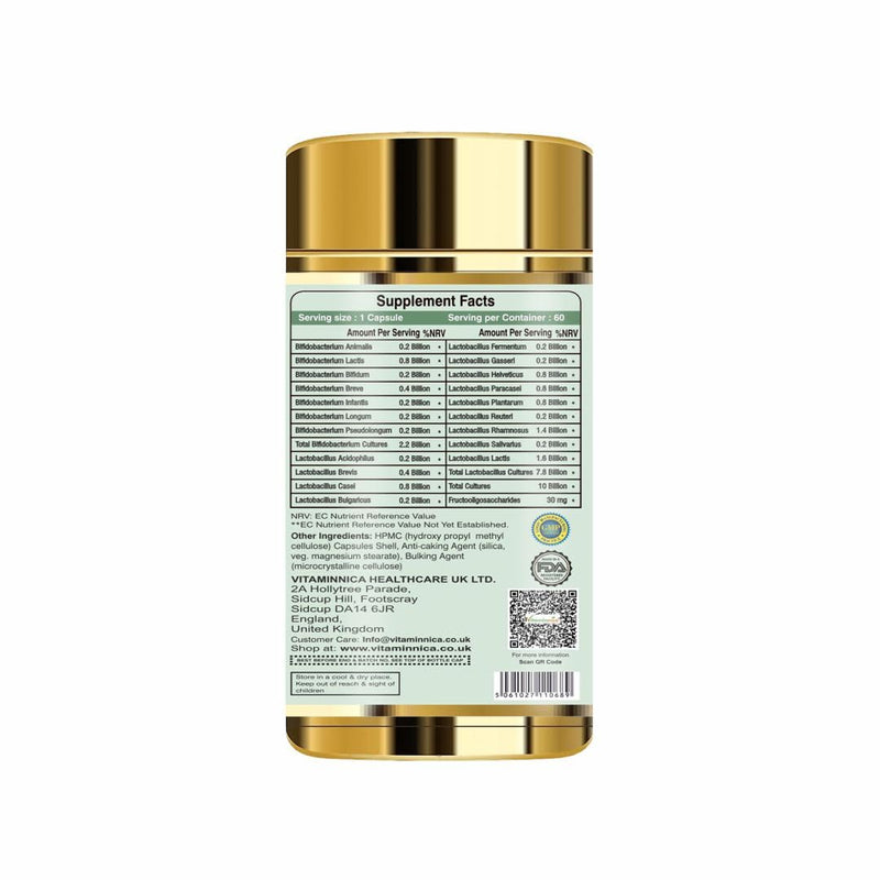Vitaminnica Vita Gut Probio - Natural Gut Balance Supplement with Digestive Health and Immune Support | 20 Powerful Strains | 60 Capsules