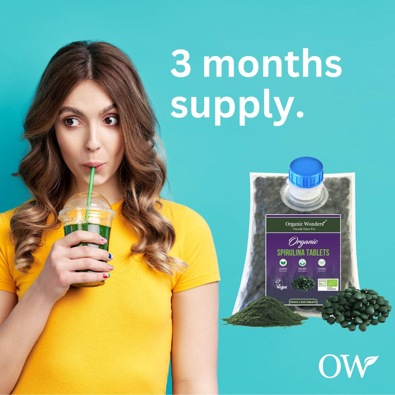 Organic Spirulina Tablets | 3 Months Supply | 600 x 500mg | Glowing Hair, Skin & Nails | High Iron by Organic Wonders