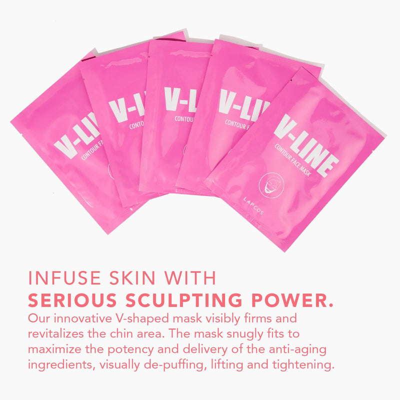 LAPCOS V-Line Contour Face Mask (5pk) | Chin Mask to Lift, Tighten Skin | Define Jawline | With Hydrating Vegan Collagen | Korean Beauty Favorite 5
