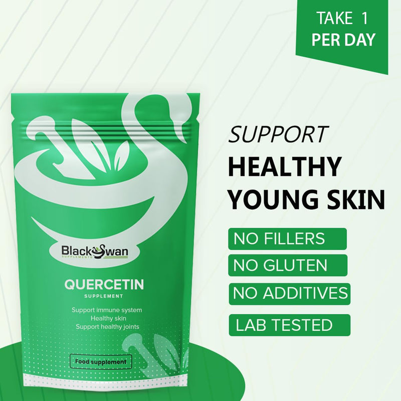 Black Swan Quercetin Capsules - 1000mg Plant Based Antioxidant Supplements - Natural Vegan Friendly Formula for Daily Wellness & Active Lifestyle - Easy to Swallow - 60 Capsules 2 Month Supply