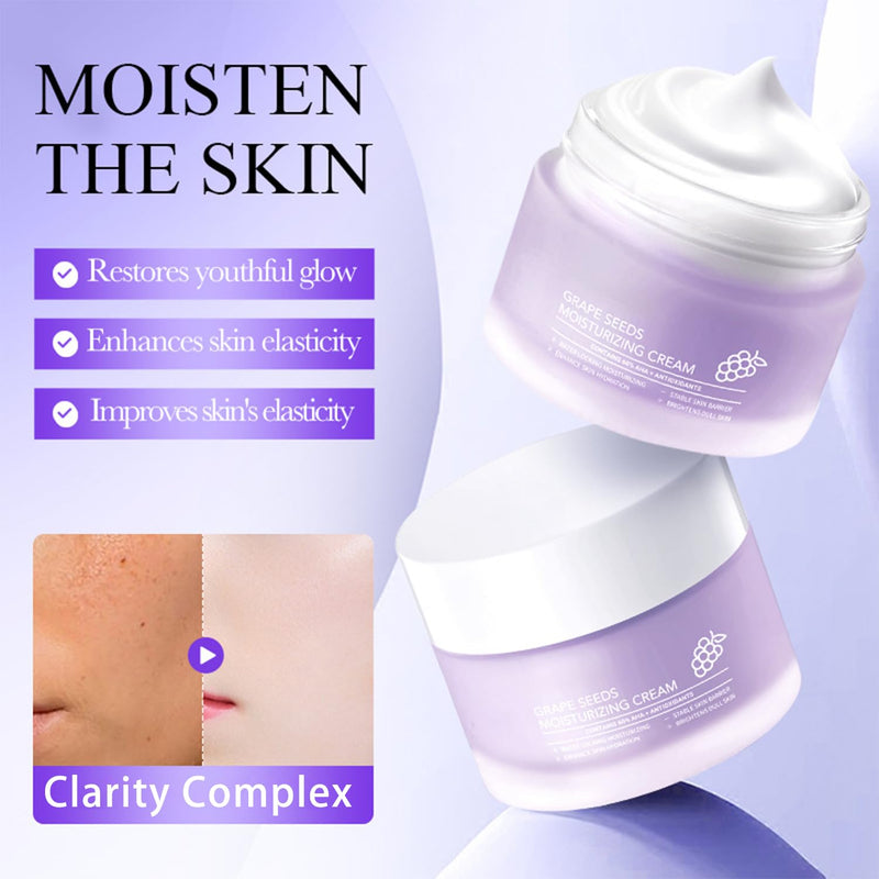 Grospe Grape Seed Face Cream - 1.76oz Anti-Aging Moisturizer with Vitamin E & Hyaluronic Acid, Deep Hydration for Dry Skin, Wrinkle Reducing Night Cream, Non-Greasy Formula for Women & Men