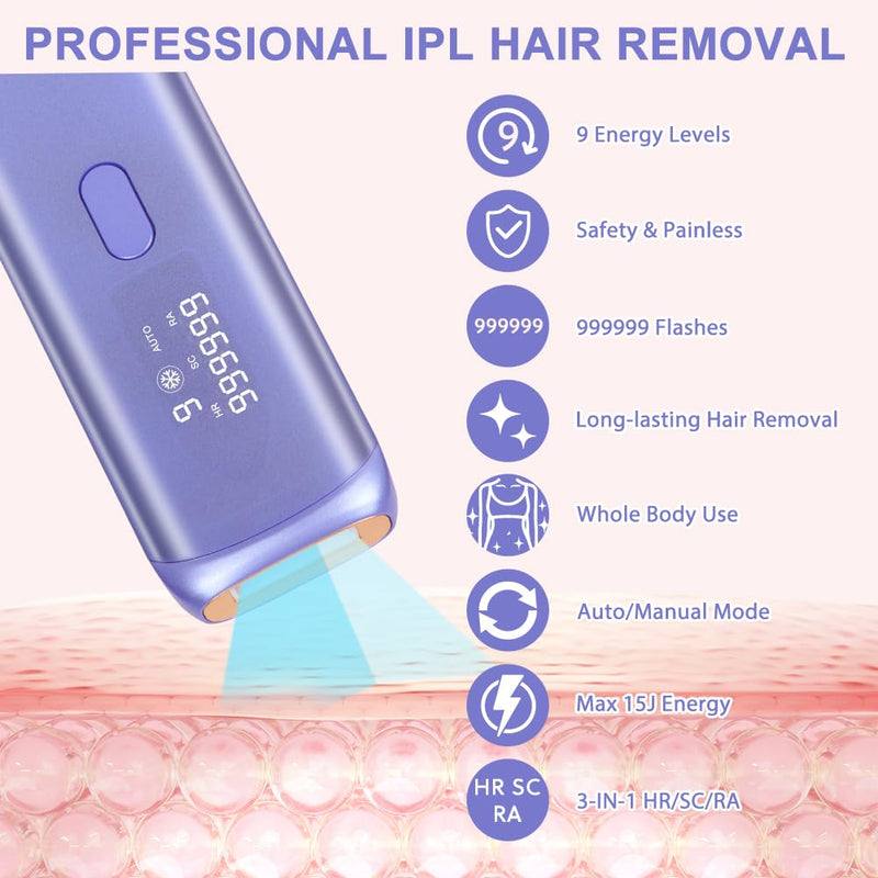 [Australia] - ACWOO 3 in 1 IPL device hair removal laser with cooling function, IPL laser hair removal device, 99999 light pulses laser hair removal, HR/SC/RA, pain-free, for face, armpits, legs, bikini A 