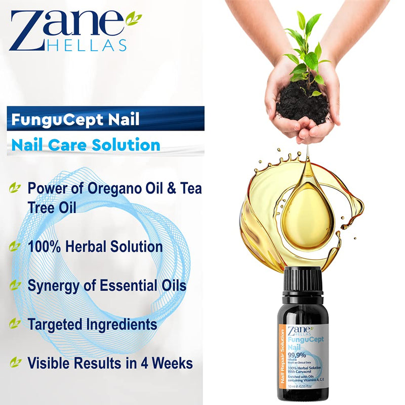 Zane Hellas FunguCept Nail Solution, 0.33 oz - 10ml | For Discolored, Thickened, Crumbled Nails, Visible Results in 4 Weeks