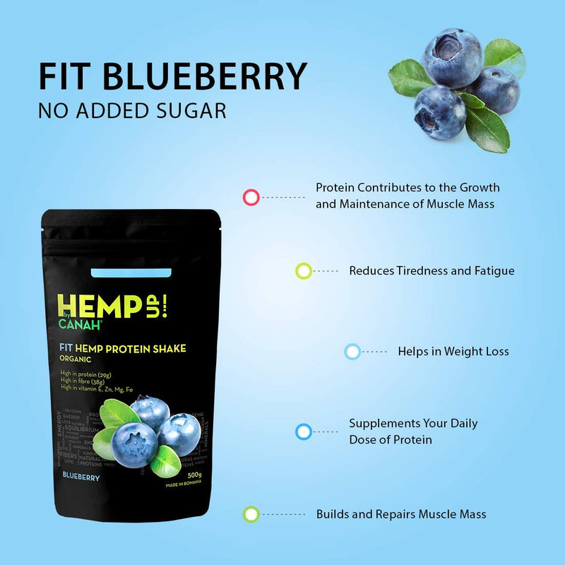 Canah® Hemp Up Blueberry Organic Shake - Fit Hemp Protein Shake for Healthy Lifestyle Meal Replacement Shake with Premium Ingredients for Optimum Nutrition Allergen Free High in Protein 300 Grams