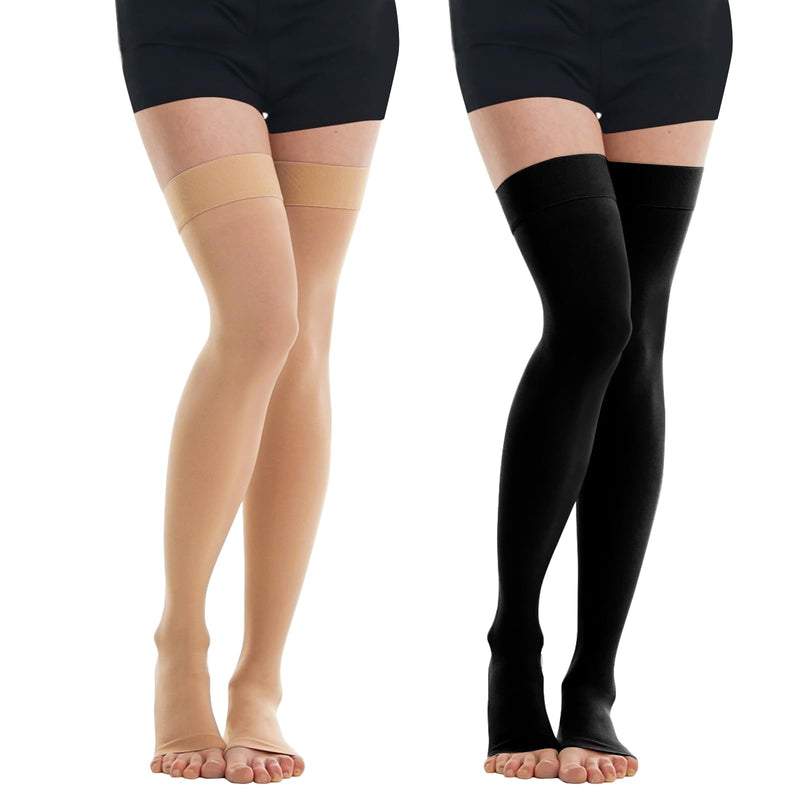 [Australia] - 20-30mmHg Thigh High Compression Stockings, Silicone Dot Band Anti-Slip Compression Socks for Women & Men, Medical Compression Socks for Nurses,Pregnant,Varicose Veins, Sports Recovery Medium Multi-Open Toe*2 