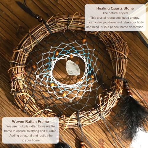 Artilady Dream Catchers Rattan Wall Decor, Boho Native Americn & Crystal Blue Mix