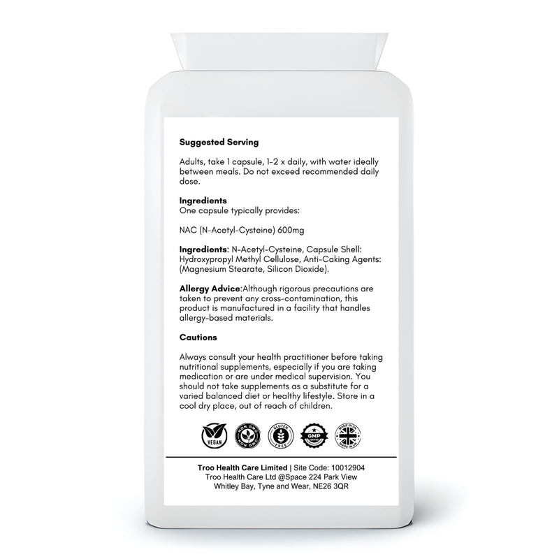 Core Vital N-Acetyl-Cysteine NAC 600mg, Amino Acid Supplement, 120 Capsules, Vegan