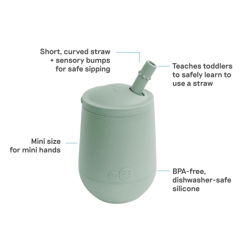 [Australia] - ezpz Mini Cup + Straw Training System (Sage) - 9 Months+ - 100% Silicone Training Cup for Infants + Toddlers - Designed by a Pediatric Feeding Specialist Sage 4 Ounces 