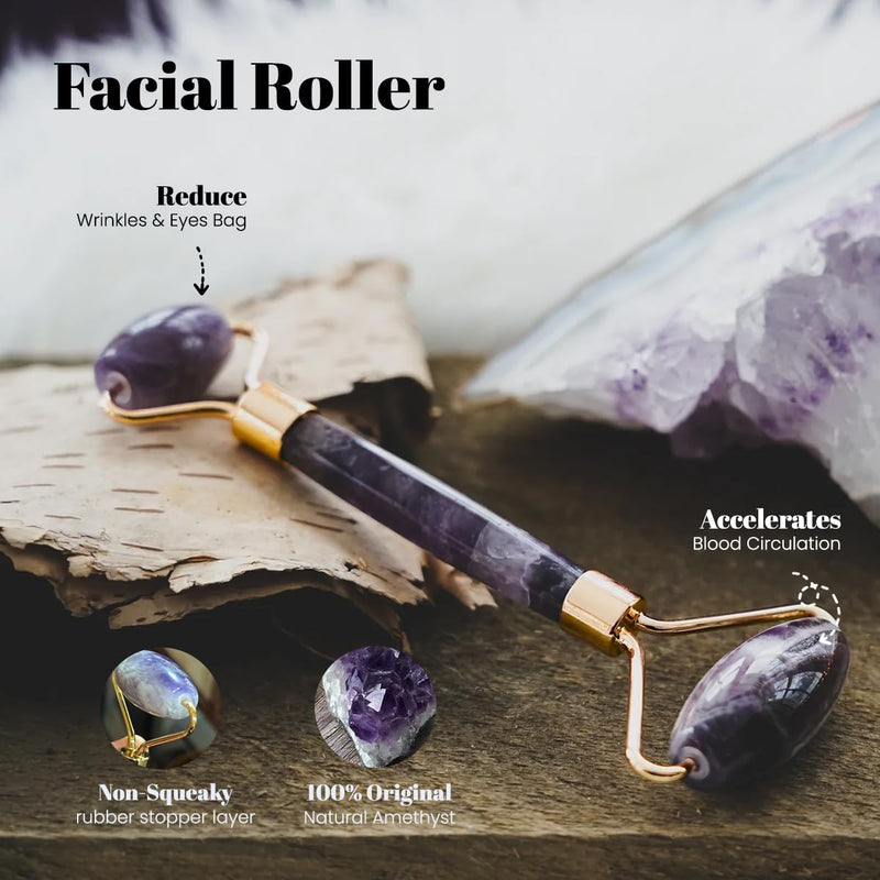 ROSELYNBOUTIQUE Gua Sha Facial Tools & Face Roller Original Face Massager for Puffiness Wrinkless Skin Care Routine - Self Care Gift for Men Women (Amethyst) Amethyst
