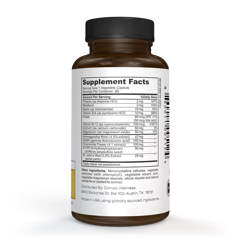 [Australia] - Mellow - Mood Supplement Ashwagandha GABA St Johns Wort 5HTP Calm Stress Support Self Care - 60 Capsules 