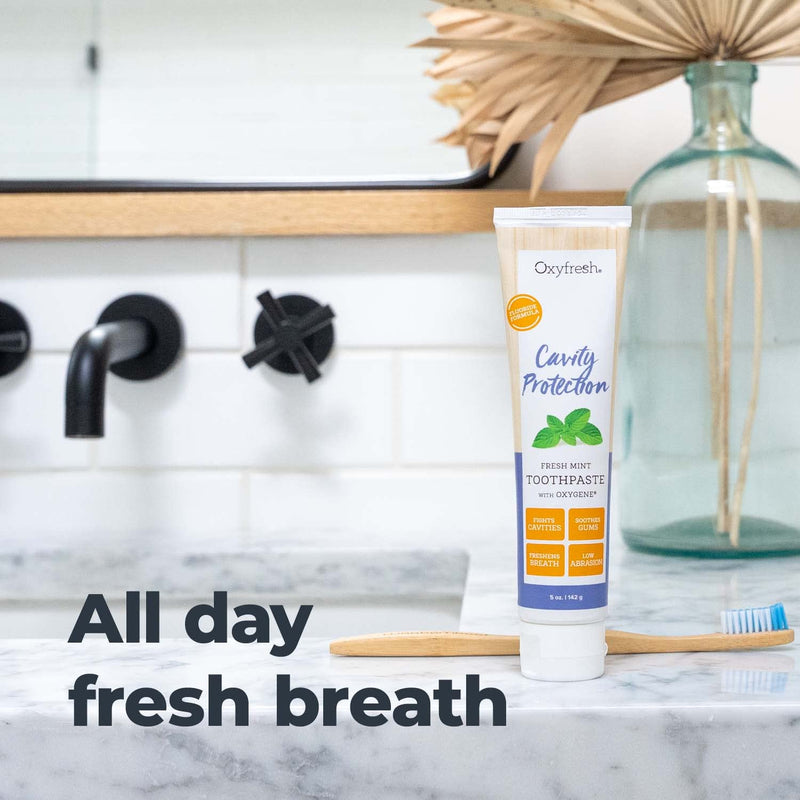 [Australia] - Oxyfresh Cavity Protection Fresh Mint Fluoride Toothpaste | Low Abrasion Anticavity Toothpaste for Sensitive Teeth & Gums – All-Day Fresh Breath (3-5 oz Tubes) 3 Pack 