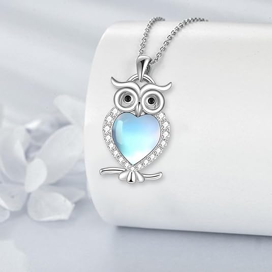 [Australia] - Ouran Owl Necklace for Women, Charm Pendant Necklace for Girls Long Chain Layer Necklace Rose Gold and Silver Necklace with CZ Crystal Silver Plated Owl 