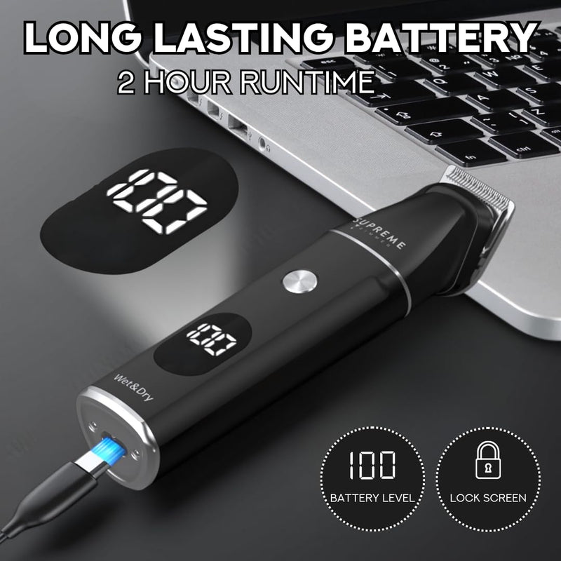 [Australia] - Supreme Trimmer All-in-One Waterproof Multigroomer for Men | Beard, Body, Pubic & Nose Hair Trimmer Kit | No-Nick LCD Grooming Clippers, Rechargeable Full Body Shaver | SMG3030 Black 
