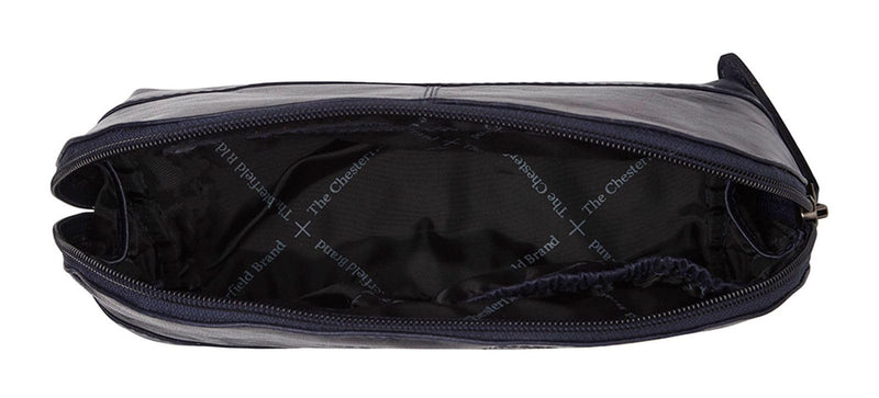 Chesterfield Brand Toiletry Bag TORINO | Made Of Leather | Large Cosmetics Case For Men And Women For Travel (Navy)
