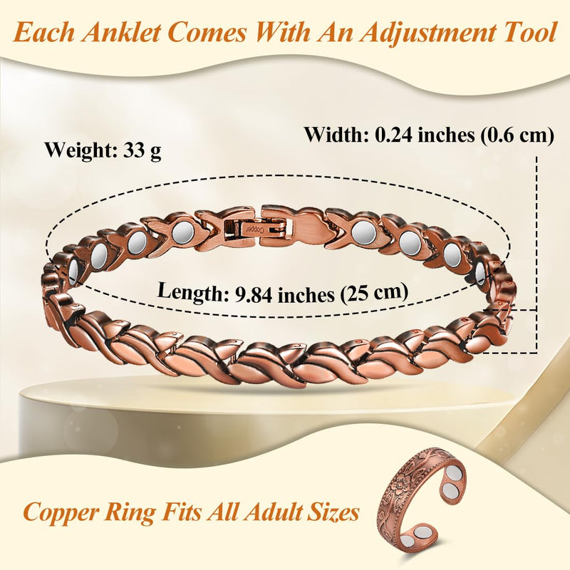 [Australia] - Vicmag Copper Anklet for Women Magnetic Ankle Bracelet with Ultra Strength Magnets 99.9% Solid Copper Gift for Her (Adjustable) Fishtail 