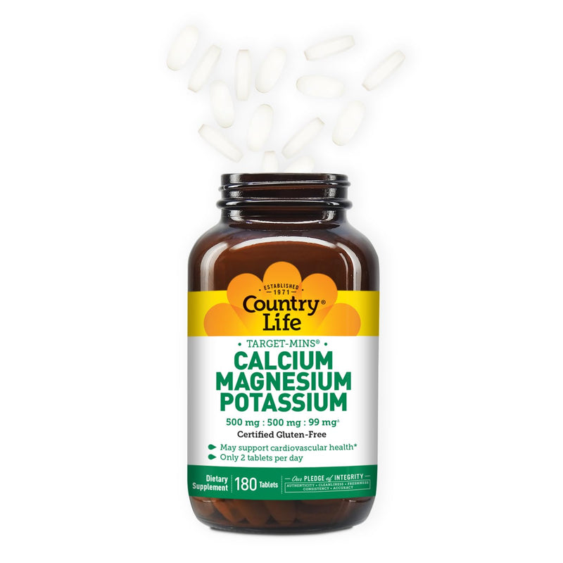 [Australia] - Country Life Target Mins - Calcium Magnesium Potassium Bone & Heart Health Supplement, 1000mg Calcium, 500mg Magnesium, Supports Calcium Utilization, 180 Tablets ‚Äì Certified Gluten Free & Vegan 180 Count (Pack of 1) 
