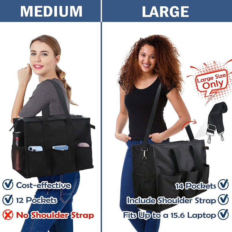 [Australia] - ABAMERICA Nurse Bags for Work Nursing Bag Multiple Pockets Waterproof Organizing Zip Top Clinical Bag for Nursing Students C13- Generic Black Medium 