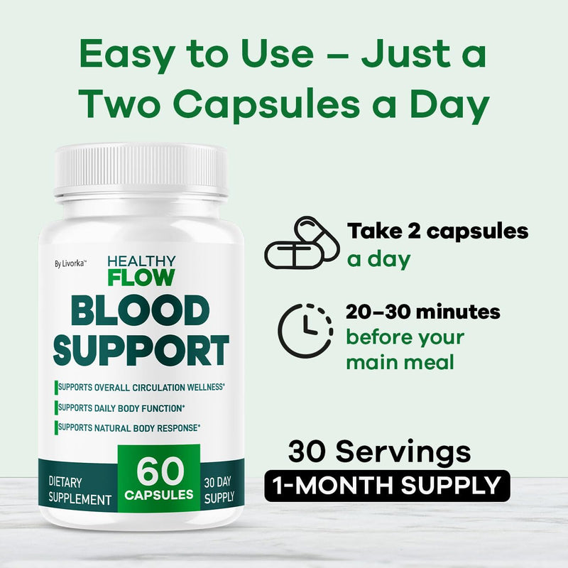 (5 Pack) Healthy Flow Blood Support - HealthyFlow Support Supplement Capsules Daily Premium Advanced Formula Pills - Maximum Strength, Vitamins for Overall Health & Wellness, 300 Capsules for 5 Months