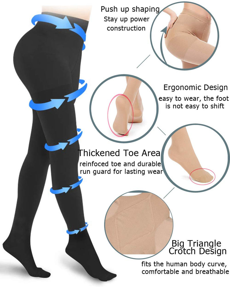 [Australia] - Medical Compression Pantyhose for Women Support 20-30 mmHg Treatment Swelling, Edema Varicose Veins Waist high compression stockings Close Toe Black Large (Pack of 1) 