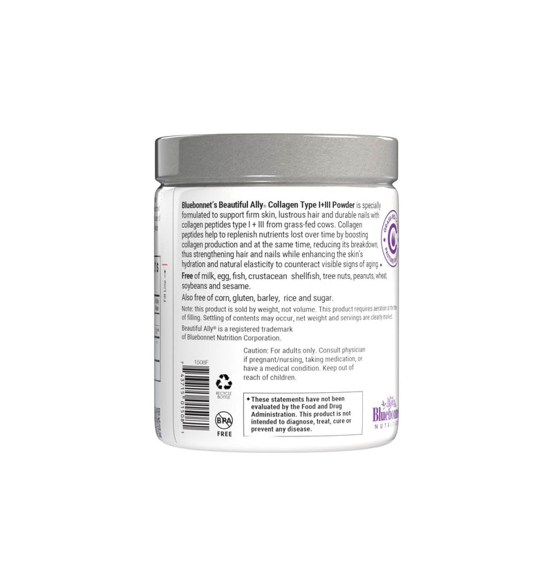 Bluebonnet Nutrition Beautiful Ally Collagen Powder, Hydrolyzed Collagen from Grass Fed Cows, Collagen Peptides Type 1 & 3, Non GMO, Gluten Free, Soy Free, Milk Free, 28 Servings, Unsweetened, 6.9 Oz | Revive Hair & Skin & Nails; Non-GMO, Gluten-Free, ...